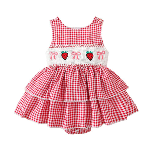 Body senza maniche per bambina con fiocco e fragola