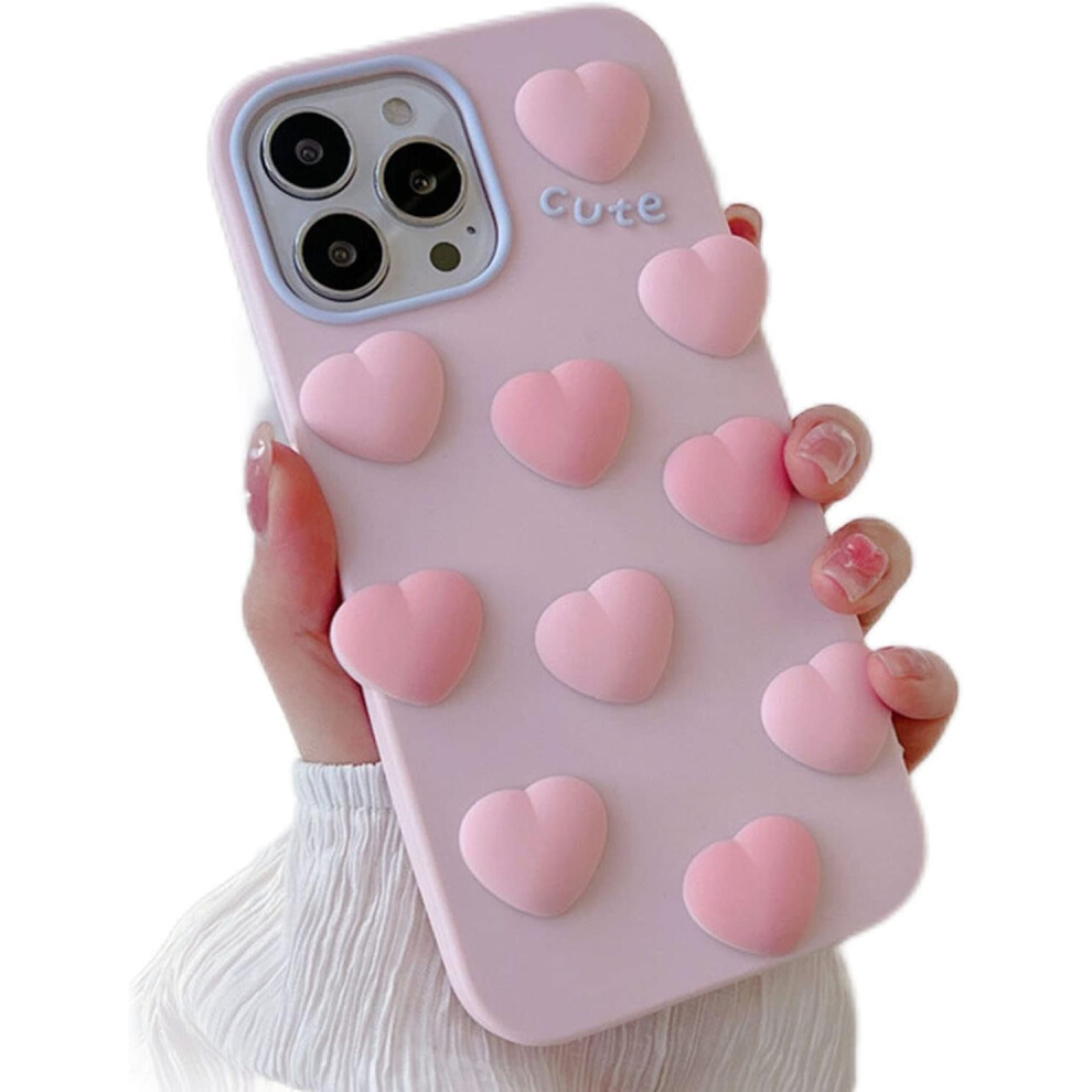 Iphone 14 Pro Max Case Cartoon 3D Heart Pink 9152228996755