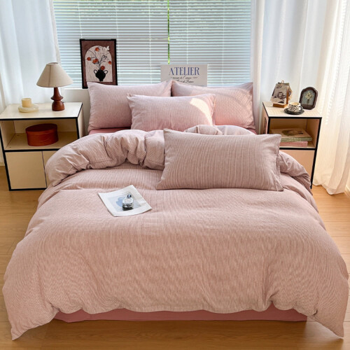 Bedding Set Minimalist Striped Pink 4-Piece