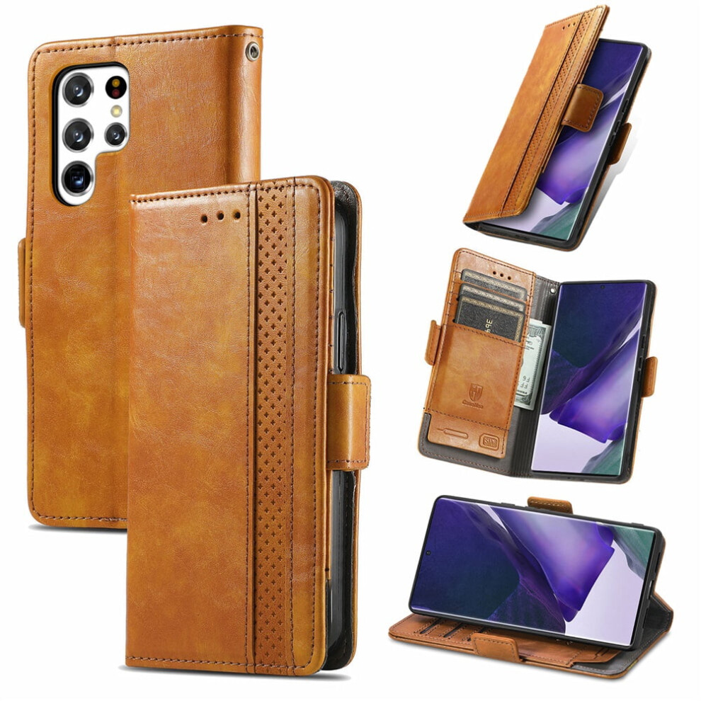 Samsung Galaxy S22 Ultra 5G Leather Wallet Folio Case Khaki 9170372590377