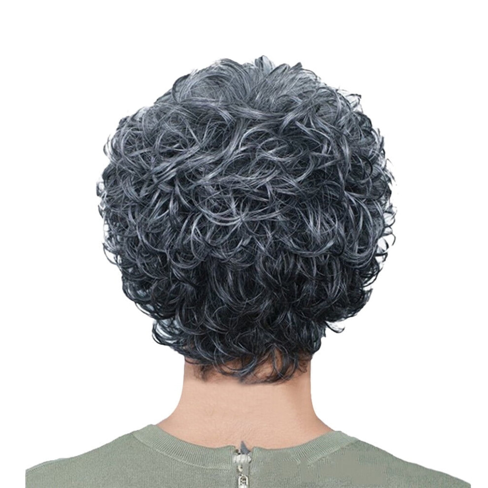 Women's curly short gray wig with full bangs