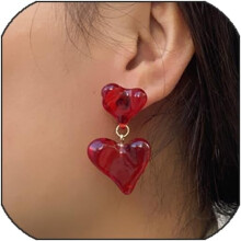 Red Heart Dangle Earrings Women Vintage Wine Red Resin