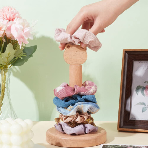 Frog-shaped scrunchie holder stand wood 8.3 inch 1