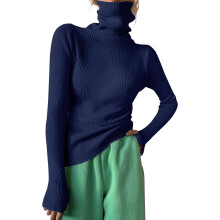 Women's Ribbed Turtleneck Sweater with Thumb Holes Navy