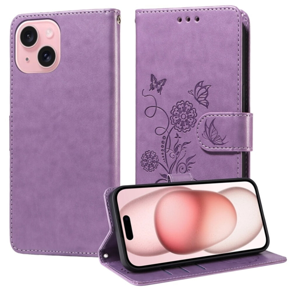 Butterfly Flower Leather Phone Case For Iphone 15 Purple 9165521165063