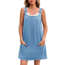 Damesjurk van denim, mouwloos, ronde hals, vintage, los model met