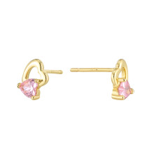 Mini Heart Pink Zirconia Stud Earrings Gold Plated