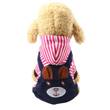 Dog Hoodie Overalls Winter Bear Design Warm Stripe Hot Pink
