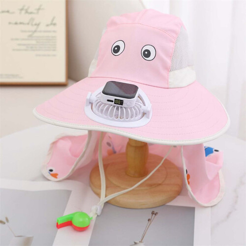 Solar-powered fan hat for toddlers, wide brim, USB 2