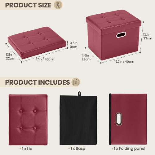 Leather Storage Ottoman Rectangular Footrest 17x13x13 in 1