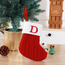 Kerstsok rood-wit gebreid met initialen D7.1inch