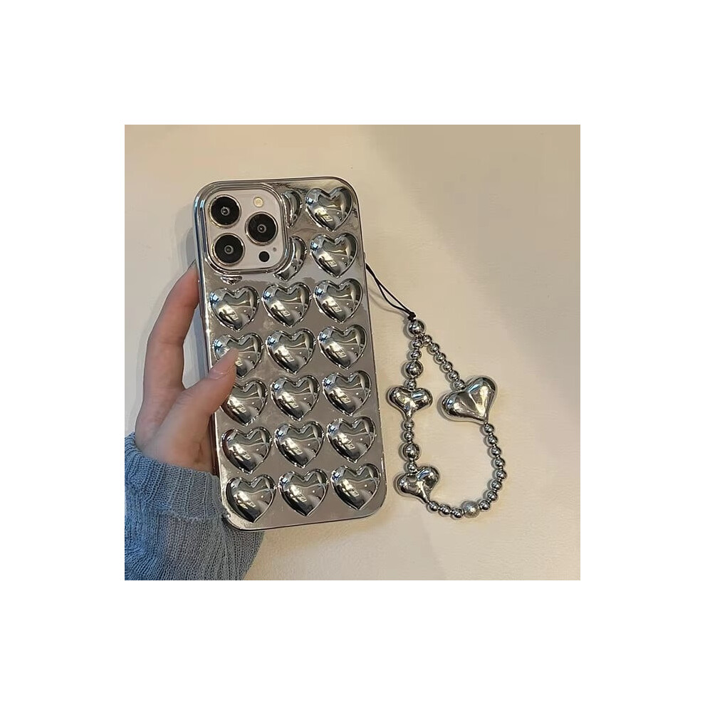 3D Heart Phone Case For Iphone 13 12 11 Pro Xs Max Silver 962029094142