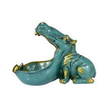 Bol de cerámica con forma de hipopótamo para llaves y bombonera de boca grande.