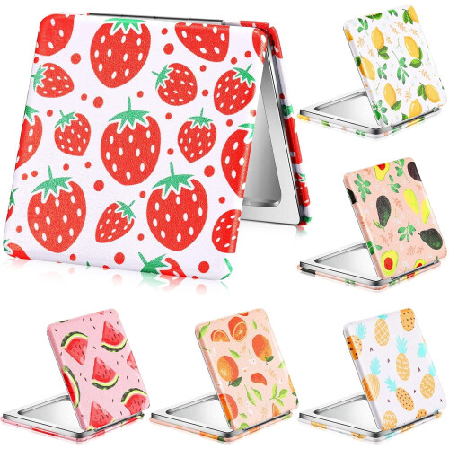 Miroir de poche double face mini style fruit en cuir PU