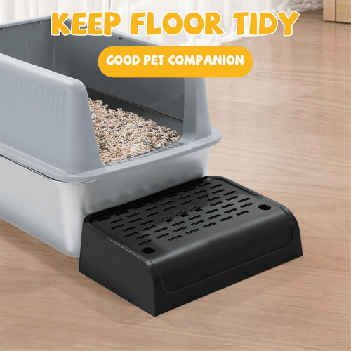 Cat Litter Box Ramp with Filter and Storage Black 2