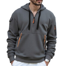 Casual fleece hoodie voor heren met zakken en 1/4 ritssluiting