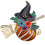 Halloween-heksebroche med rhinstenhat og blomst 1
