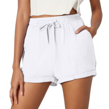 Dame sommershorts med høj talje, vide ben og lommer