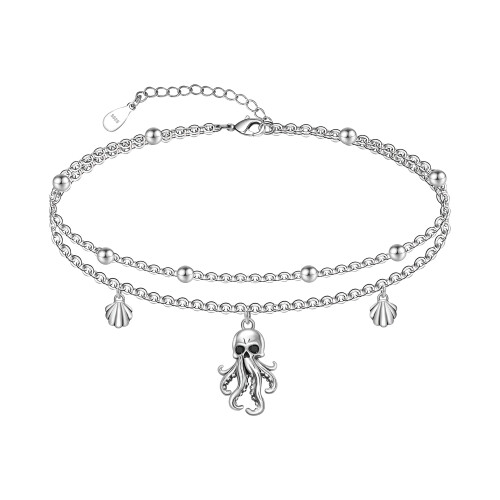 Brățară de gleznă Octopus din argint 925, reglabilă
