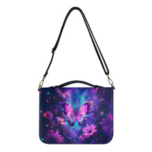 Butterfly Daisy Galaxy Print Bible Case for Women – Faux Leather, Large, with Handle & Strap, Zippered Christian Tote Bag, M