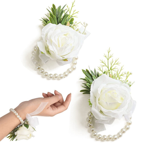Bracelet de mariée rose ivoire (2 pièces)