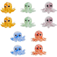 Handgemaakte, bobbelige lampwork kralen in de vorm van een octopus, 10 stuks, 5 kleuren.