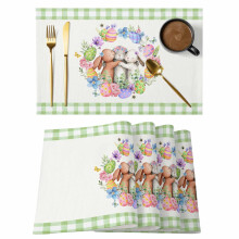 Paashaas placemats set van 6 in roze, blauw en groen
