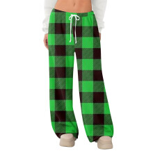 Women's fleece sleep pants green plaid print XXXL