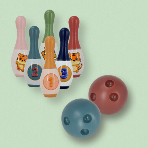 Kids Bowling Set Green Plastic 6 Pins 2 Balls