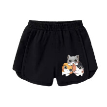 Girls Cartoon Print Athletic Shorts Black 7-8 Years