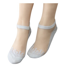 Chaussettes courtes décontractées pour femmes avec bordure en dentelle grise