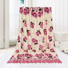Roze flanellen plaid, zacht en warm, met bloemenprint in art deco-stijl.