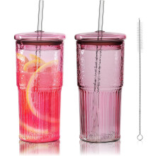 Ensemble de 2 verres en verre borosilicate côtelé de 650 ml (22 oz).
