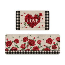 Keukenmatten set, antislip, absorberend, rood, polyester, 2 stuks