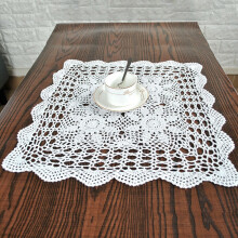 Handmade Crochet Tablecloth Vintage Cotton White Square