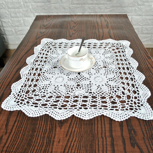 Handmade Crochet Tablecloth Vintage Cotton White Square