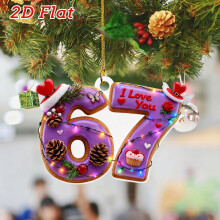 Number 67 Ornament Lighted Hanging Decor Purple 3.15 Inch