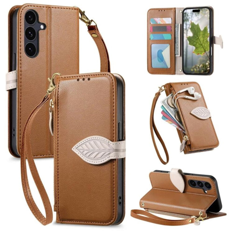 Leather Flip Wallet Case For Samsung Galaxy S22 5G Brown 9336866130669