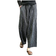Women's cotton-linen striped wide-leg pants high waist with