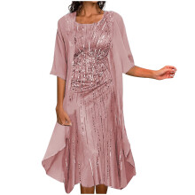 Ensemble deux pièces pour femme : robe midi en mousseline à imprimé floral et cardigan.
