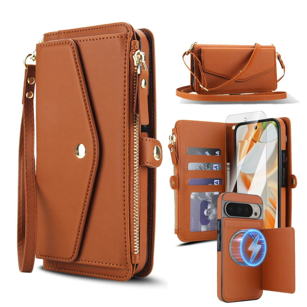 Magnetic Detachable Wallet Case For Google Pixel 8 Brown 9336866150827