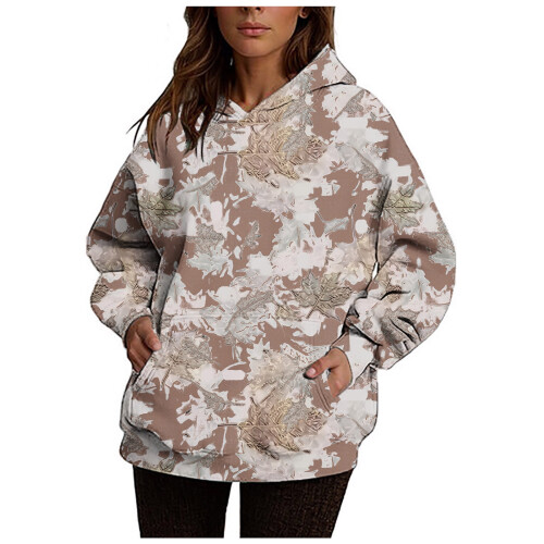 Women's Camo Hoodie Maple Leaf Print Oversized Sweatshirt