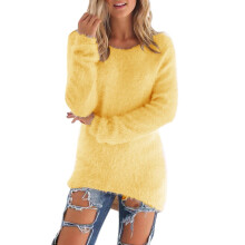 Women's Fuzzy Jumper Sweater Solid Color Long Sleeve