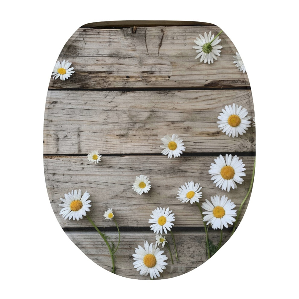 Wooden Daisy Toilet Lid Cover Round Or Elongated Washable 902370195587