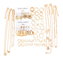 Geometric Metal Jewelry Set Women Gold Silver Beaded