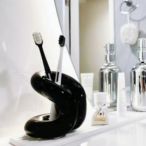 Ceramic Brush Holder Stand Black Minimalist