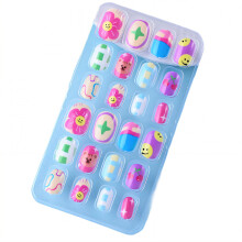 24 künstliche Fingernägel zum Aufkleben für Kinder, Smiley-Blumenmuster, inklusive Gelkleber und Nagelschleifwerkzeug, Stil 1