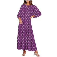 Women's Bohemian Maxi Dress V Neck Puff Sleeve