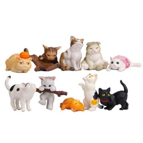 PVC Cat Figures Set 10 Pieces Educational Home Decor