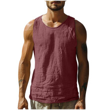 Men's Cotton Linen Tank Top Sleeveless Crewneck Lightweight